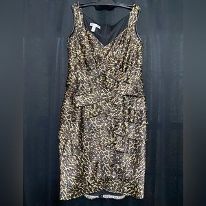 London Times. Ruffled Dress. Size 8. Leopard print.